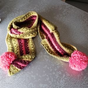 Lucky Brand Retro Multi Color Scarf w/Pink Pom Pom